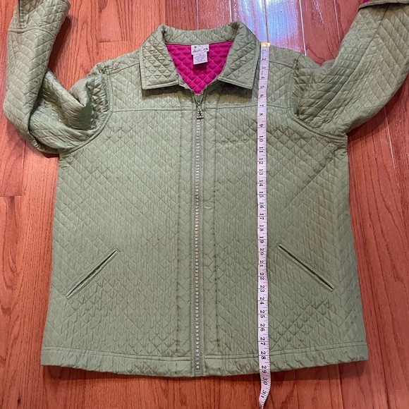 The Quacker Factory Quilted Jacket 1X Green/Pink 100% Silk Zip Embellished Coat - Picture 9 of 12